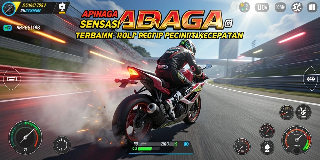 Screenshot gameplay APINAGA dengan balapan motor yang penuh aksi.