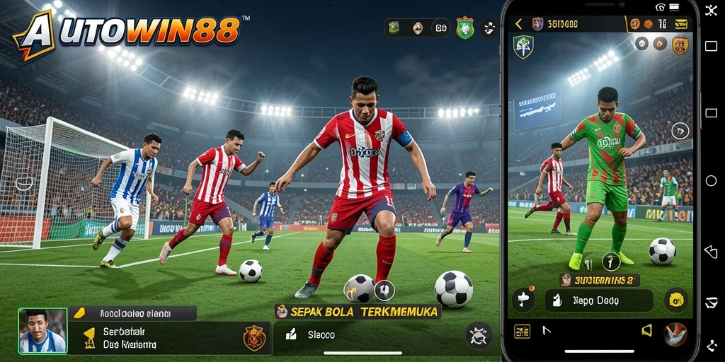 Tampilan gameplay seru dalam AUTOWIN88 dengan aksi sepak bola yang dinamis.