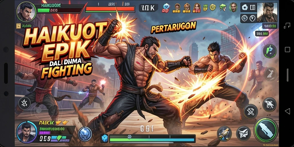 Screenshot HAIKUOTK menampilkan aksi pertarungan yang seru dan penuh ketegangan.