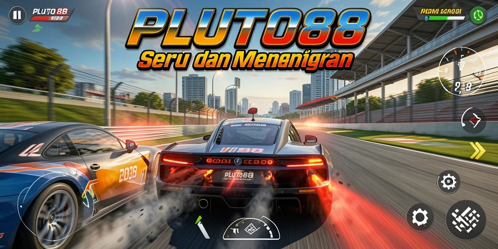 Screenshot gameplay PLUTO88 menampilkan aksi balap yang mendebarkan.