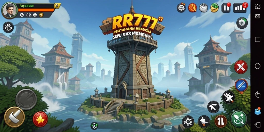 Tampilan gameplay menarik dari RR777 dengan menara dan musuh beragam.