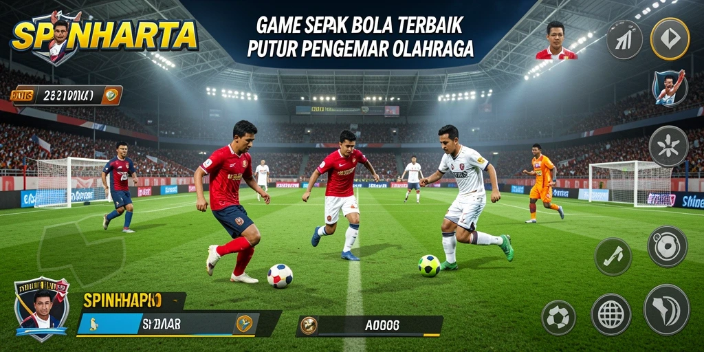 Tampilan gameplay SPINHARTA dengan aksi sepak bola yang mendebarkan.